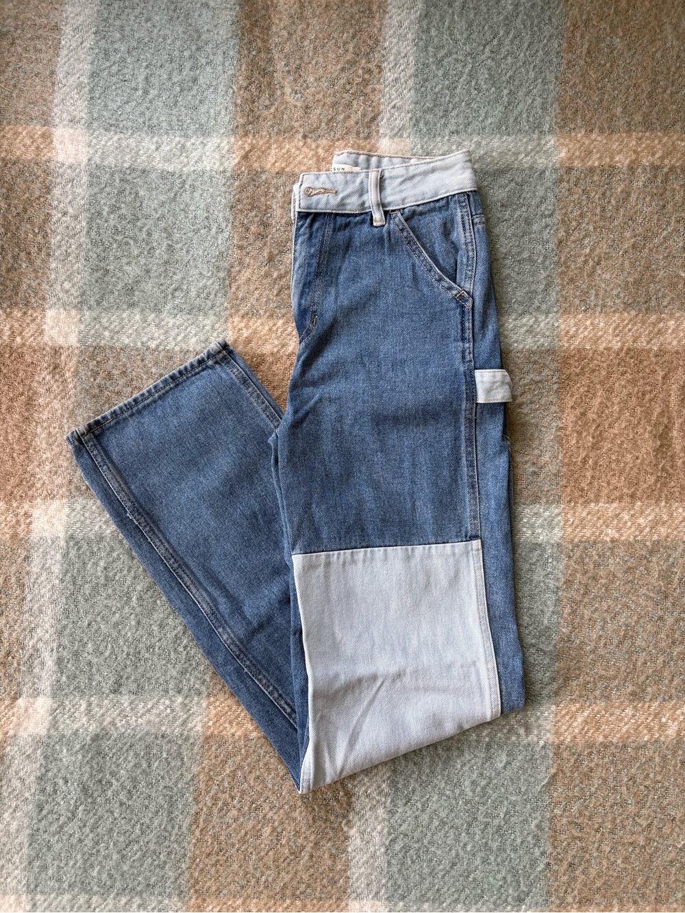 PacSun Women's Two-Tone Blue Patchwork Boyfriend Jeans